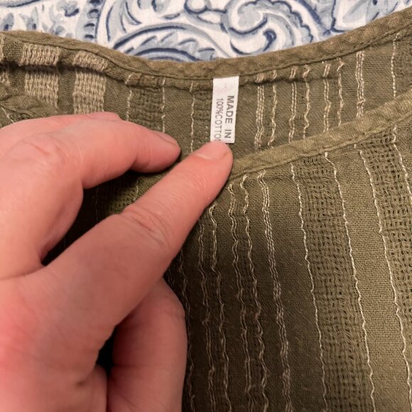 boho 100% cotton green /gold tunic dress/top - one pocket - size 'one size' - Picture 4 of 8